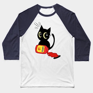 Funny Black Cat Spilled Hot Sauce Baseball T-Shirt